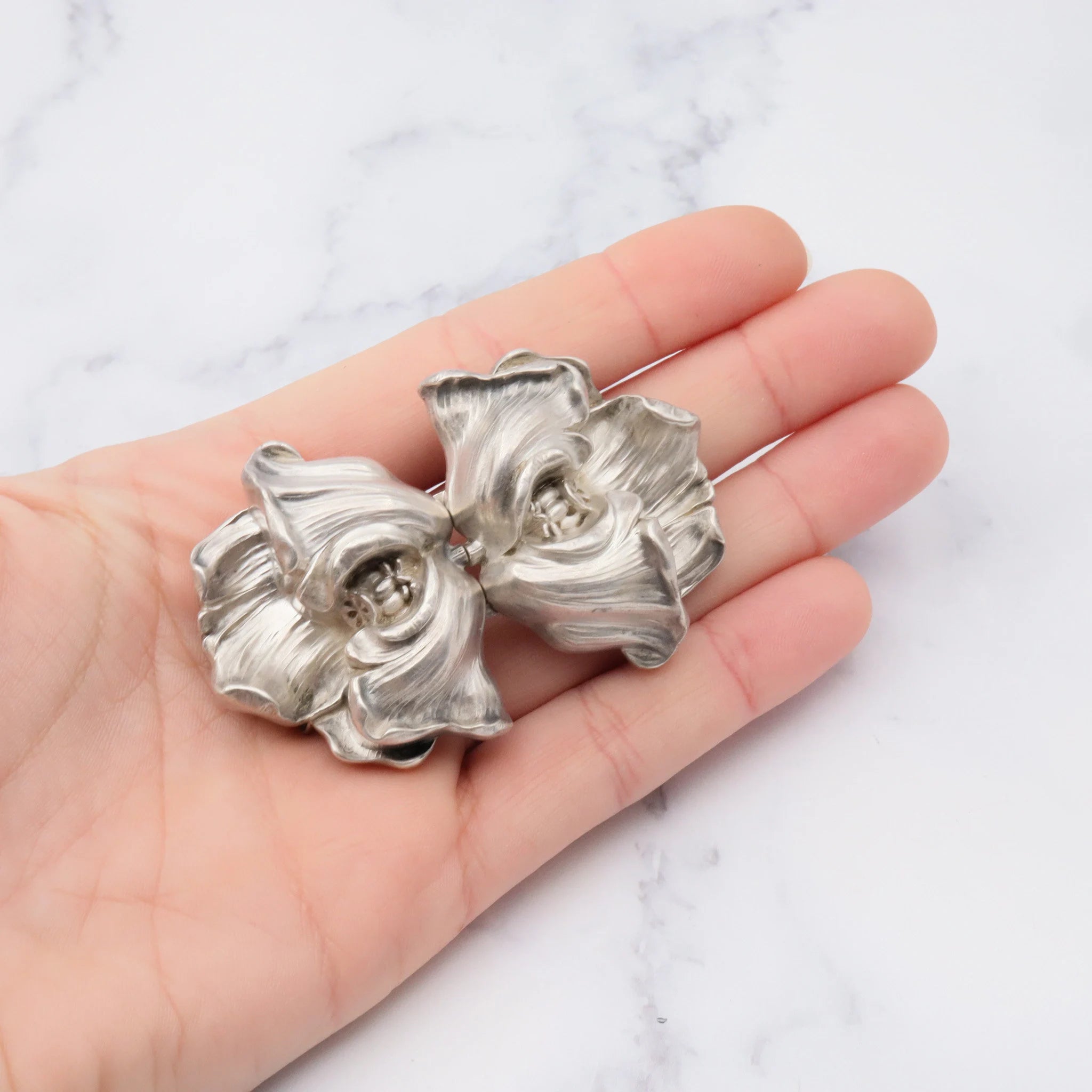 Antique art nouveau William B Kerr sterling silver poppy two-part buckle